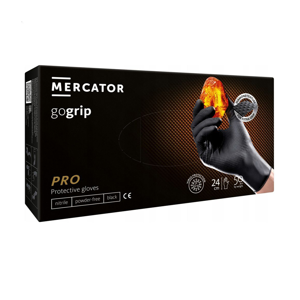 Рукавички нітрилові універсальні Mercator GoGrip Pro неприпудрені, нестерильні, розмір XL, Black, 50 шт